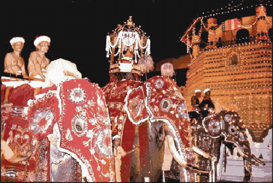 Elephants in Kandy Perahera free cross-stitch pattern