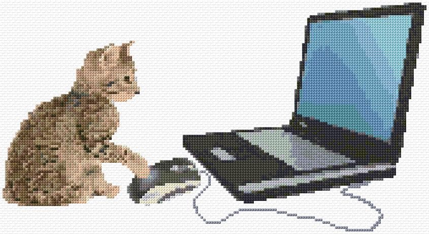 Kitten and Computer free cross-stitch pattern